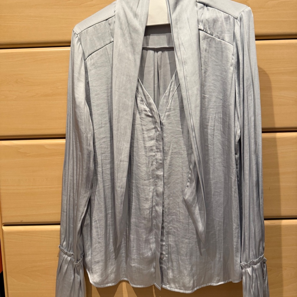 Paige M silvery light blue blouse